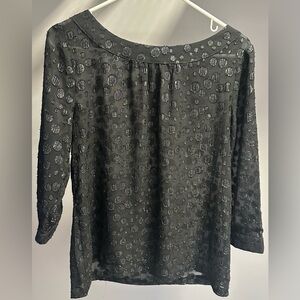 LOFT Size SMALL, Black Textured 3/4 length Blouse